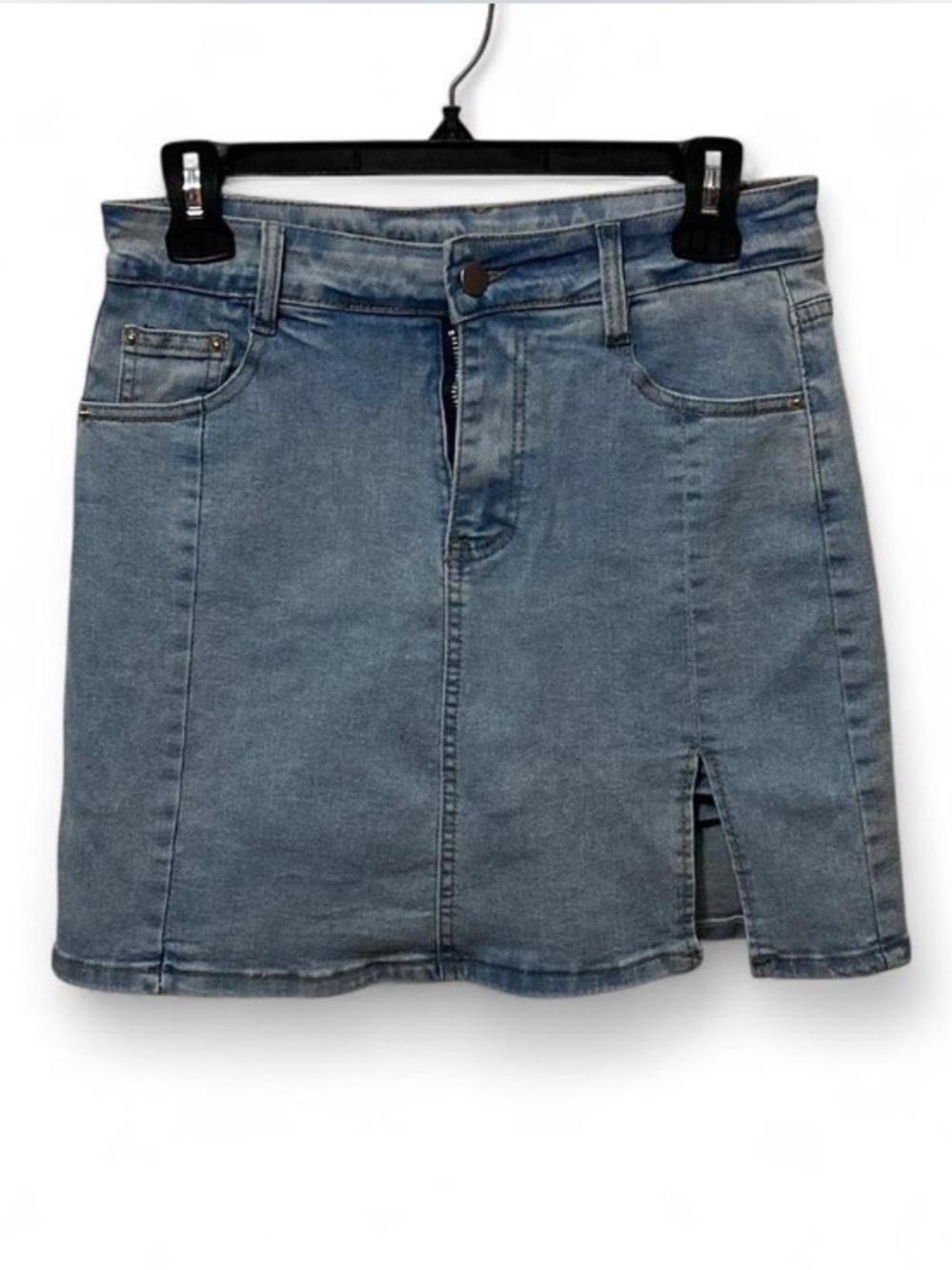 Y2K Classic Denim Mini Skirt with Front Slit